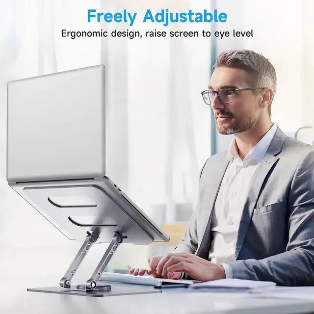 Alt view image 5 of 7 - Laptop Stand with 360 Rotating Base for Desk, Metal Computer Riser, Heavy Stable PC Holder, Ergonomic Laptops Elevator for 10 to 17 Inches Notebook Computer tablet, Silver
