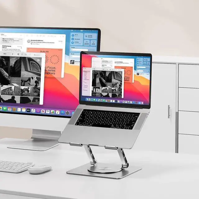 Alt view image 5 of 7 - Adjustable Laptop Stand with 360° Rotation - Laptop Riser with 360 Rotating Base, Ergonomic Notebook Stand Compatible with Air, Pro, Dell, HP, Lenovo More 10-17.3" Laptops (Silver)