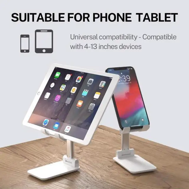 Alt view image 2 of 7 - Cell Phone Stand, Angle Height Adjustable Phone Stand for Desk, Foldable Cell Phone Holder, Cradle, Dock, Tablet Stand, Case Friendly Compatible with All 4-12.9Inches Phone/iPad/Kindle/Tablet,T9 Whit