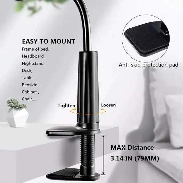 Alt view image 6 of 7 - Cellphone & Tablet 2 in 1 Stand Holder Clip with Grip Flexible Long Arm Gooseneck Bracket Mount Clamp Compatible with Pad/iPhone X/8/7/6/6s Plus Samsung S8/S7 Amazon Kindle Fire HD and More- Black