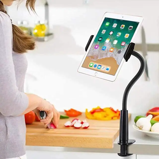 Alt view image 2 of 7 - Cellphone & Tablet 2 in 1 Stand Holder Clip with Grip Flexible Long Arm Gooseneck Bracket Mount Clamp Compatible with Pad/iPhone X/8/7/6/6s Plus Samsung S8/S7 Amazon Kindle Fire HD and More- Black