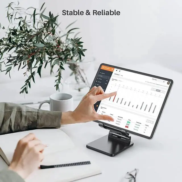 Alt view image 5 of 7 - Cell Phone Desk Mount Stand Tablet Stand and Holders Adjustable for iPad, iPhone, Samsung, Asus and More 4.7-13 inch Devices, Good for Bed, Kitchen, Office (Black)