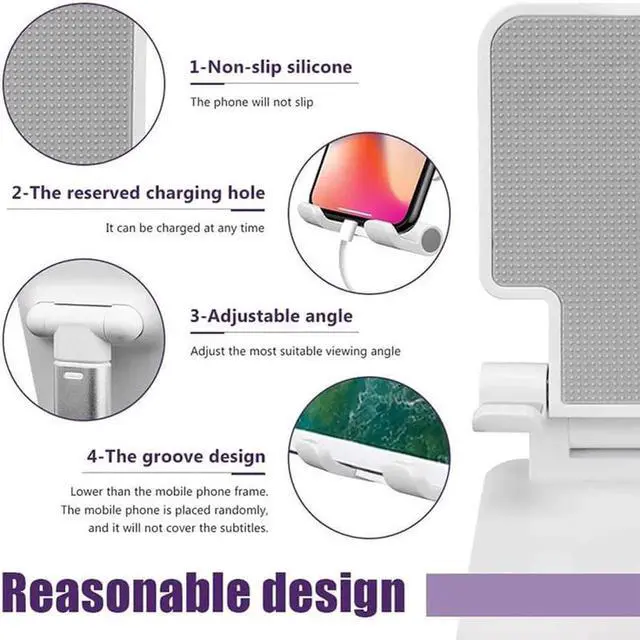 Alt view image 7 of 7 - Cell Phone Stand for Desk - Desktop Adjustable Angle Height iPhone Stand for Desk, Foldable Desktop Phone Holder, Tablet Stand Compatible for 4-12.9Inches Cell Phone/Tablet (Upgraded T9, White)