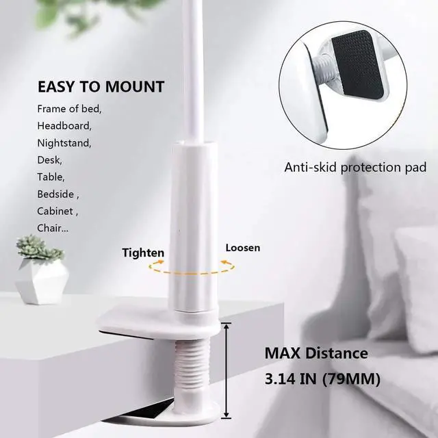 Alt view image 3 of 7 - Gooseneck Tablet Stand & Cell Phone Holder,Universal 360° Flexible Tablet Mount| Lazy Arm Holder Clamp Mount Bracket Bed Dock Compatible with Pad Mini/Air 2/3/4,Tab 2 3 and 4.7-10.5" Devices,White