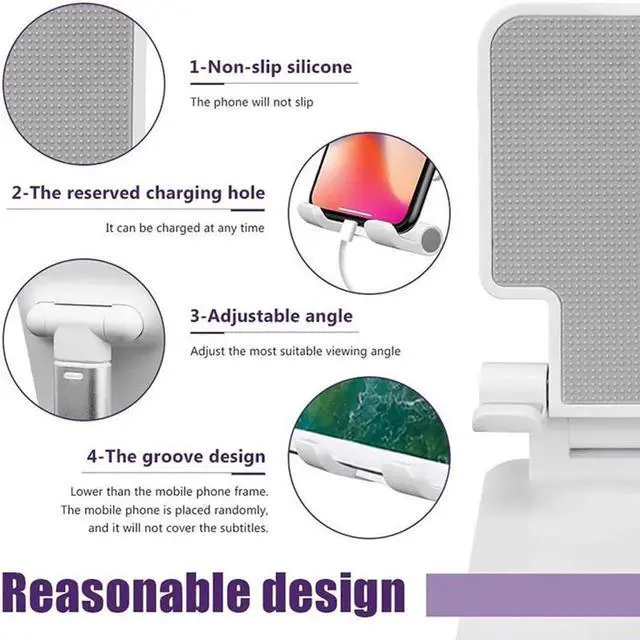 Alt view image 5 of 7 - Desktop Cell Phone Stand, Angle Height Adjustable Phone Stand, Desktop Phone Holder Dock Stand for Desk, Compatible with iPhone 13/Mini/Pro/Max, All Smartphones and Tablets(4-12.9Inches), T9 White