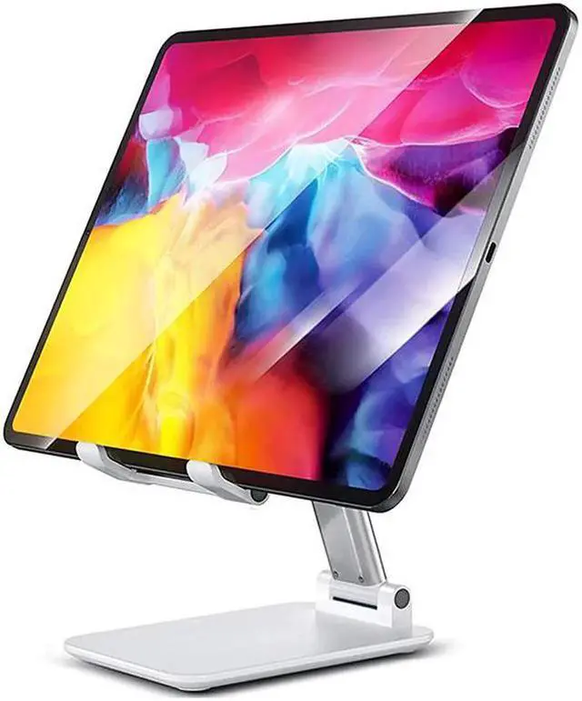 Main image of Desktop Cell Phone Stand, Angle Height Adjustable Phone Stand, Desktop Phone Holder Dock Stand for Desk, Compatible with iPhone 13/Mini/Pro/Max, All Smartphones and Tablets(4-12.9Inches), T9 White