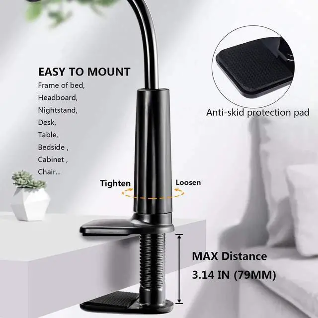 Alt view image 3 of 7 - Tablet Stand Holder, Universal Height Adjustable 360 Degree Rotation Aluminum Alloy Cradle Tablet Holder, Gooseneck Flexible Arm Stand Clamp Mount for 4.7"-10.5" Cell Phones, Tablets, Black