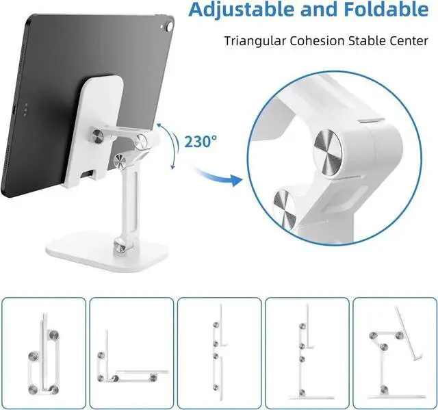 Alt view image 5 of 7 - Upgraded Cell Phone Holder, Adjustable Desktop Cell Phone Stand Cradle Dock Foldable Phone Stand Compatible with 4-12.9 Inches iPhone X Xs 11 12 13 Pro Max XR SE/iPad/Kindle/Tablet, White