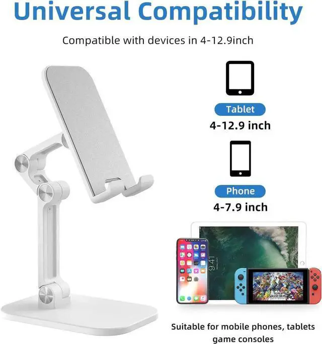 Alt view image 4 of 7 - Upgraded Cell Phone Holder, Adjustable Desktop Cell Phone Stand Cradle Dock Foldable Phone Stand Compatible with 4-12.9 Inches iPhone X Xs 11 12 13 Pro Max XR SE/iPad/Kindle/Tablet, White
