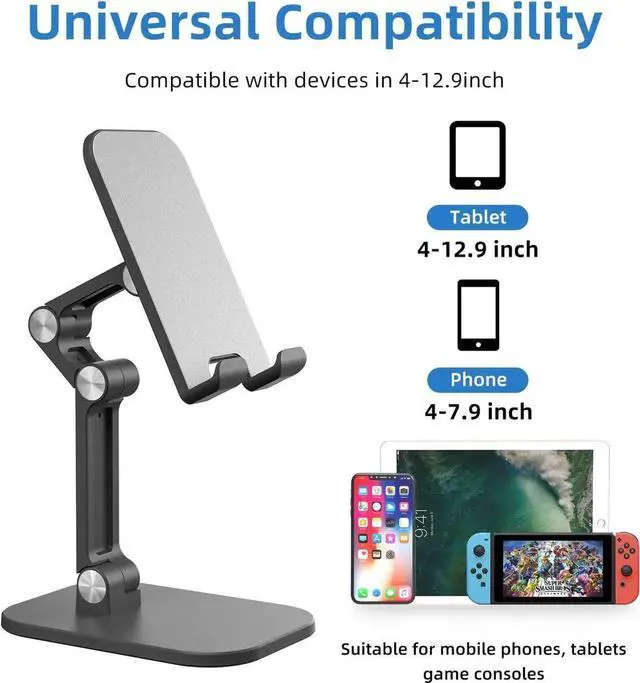 Alt view image 3 of 7 - Cell Phone Stand for Desk - Desktop Adjustable Angle Height iPhone Stand for Desk, Foldable Desktop Phone Holder, Tablet Stand Compatible for 4-12.9Inches iPhone,iPad,Tablet, Kindle (Upgraded, Black)