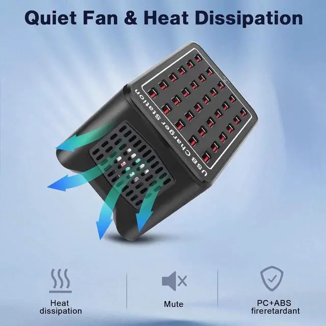 Alt view image 7 of 7 - 30-Port 150W (30 A) USB Charging Station, Home-Sized Desktop USB Fast Charger, Multiple USB Desktop Chargers for Hotels, Schools, Shops, Shopping malls and Travel - Black