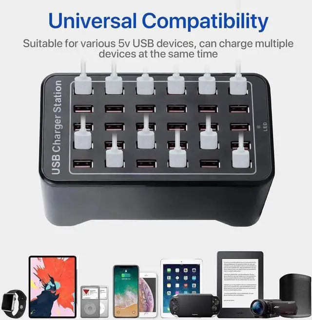 Alt view image 3 of 7 - 30-Port 150W (30 A) USB Charging Station, Home-Sized Desktop USB Fast Charger, Multiple USB Desktop Chargers for Hotels, Schools, Shops, Shopping malls and Travel - Black
