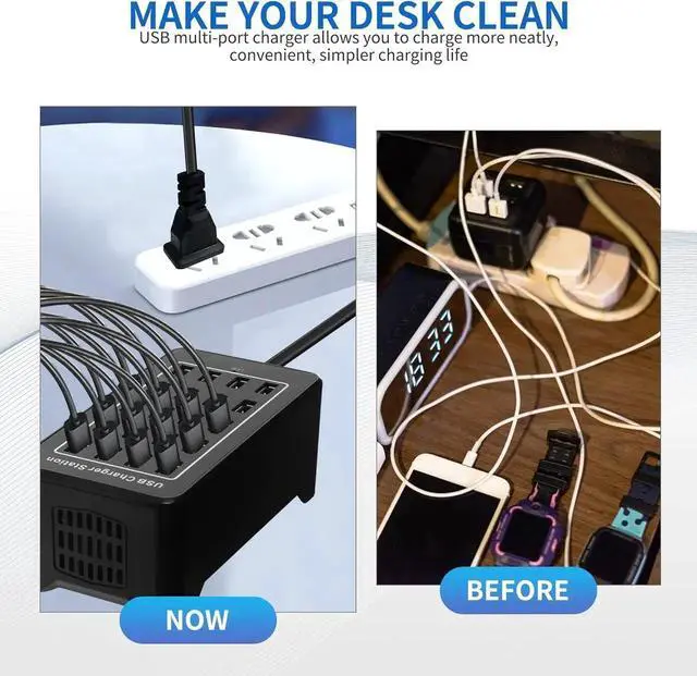 Alt view image 6 of 7 - 20-Port 100 watt (20 A) USB Charging Station, Home Desktop USB Fast Charger, Multiple USB Desktop Chargers, Suitable for Hotels, Shops - Black