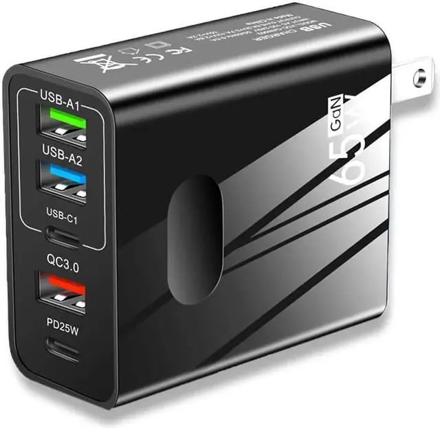 Alt view image 7 of 7 - USB C Charger, Charger GaN 65W, PPS 5-Port Fast Compact Wall Charger for iPhone 14 Pro Max/14 Plus/13, MacBook Pro, iPad Pro, Switch, Galaxy S22/S21- Black