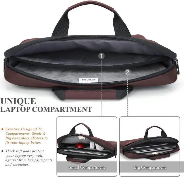 Alt view image 5 of 7 - 13.3 Inch Laptop Handbag, Notebook case Business Laptop Bag Shoulder Bag Work Briefcase Sleeve Case Handbag Fit for 13 - 13.3" Laptop / NoteBook Computer, Brown