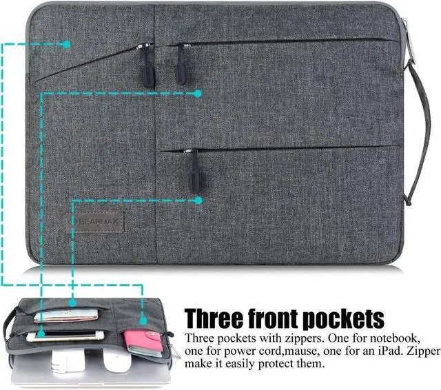 Alt view image 5 of 7 - WIWU Laptop Sleeve For 15-15.6Inch Lpatop Notebook Macbook Air/ Macbook Pro/ Retina Display, 360° Protective Chromebook Tablet Case With Handle And Accessory Storage, Drop-proof (15-15.6Inch, Gray)