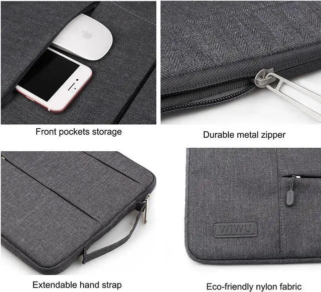 Alt view image 7 of 7 - WIWU Laptop Sleeve For 15-15.6Inch Lpatop Notebook Macbook Air/ Macbook Pro/ Retina Display, 360° Protective Chromebook Tablet Case With Handle And Accessory Storage, Drop-proof (15-15.6Inch, Gray)