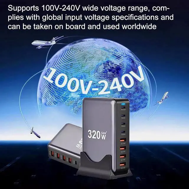 Alt view image 6 of 7 - 8-Prots USB C Charger 320W Portable Charger USB Type-C Charger Compact GaN III Fast Charger USB C Fast Charging Block for MacBook Pro/Air, iPad Pro, iPhone 16 15 14 Pro