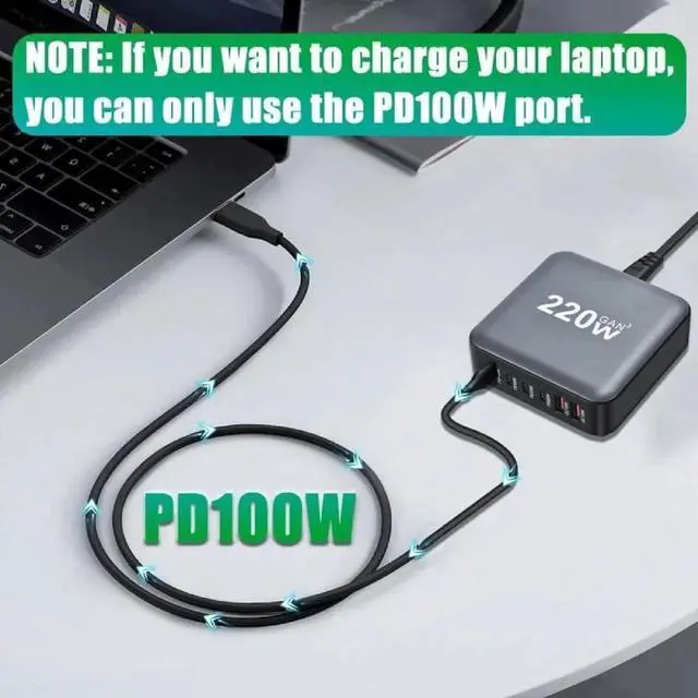 Alt view image 5 of 7 - 220W USB Type C Charging Station Hub, 6-Port USB Desk Charger, 220 Watt GaN III Fast Charger GaN Tech Laptop USB C Power Adapter Block Compatible for All Phones and Tablets