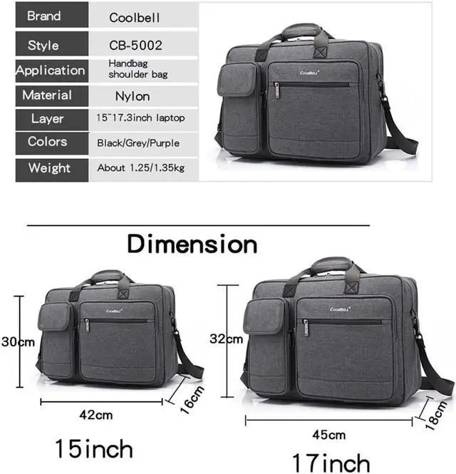 Alt view image 3 of 7 - Large Capacity Laptop Bag Premium Laptop Briefcase Fits Up to 15.6 Inch Laptop Water-Repellent Shoulder Messenger Bag Computer Bag for Travel/Business/School/Men/Women- Gray