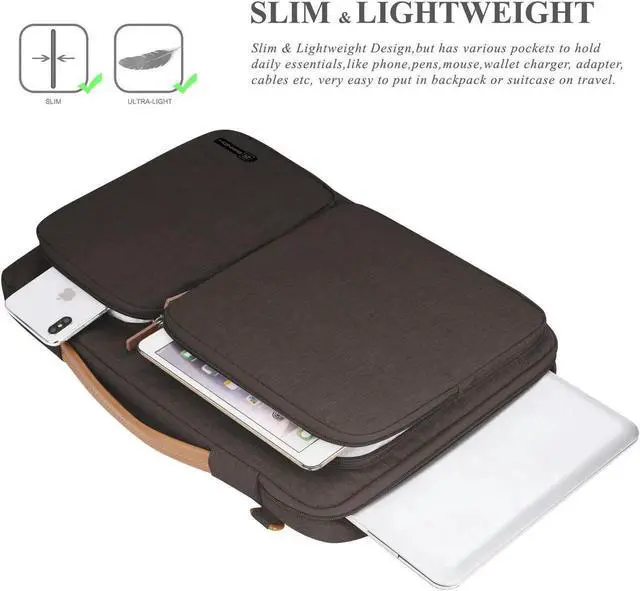 Alt view image 7 of 7 - Laptop Bag, Waterproof Roomy Stylish Laptop Shoulder Messenger Bag Handle Bag Tablet Briefcase with Luggage Strap for 13- 13.3 Inch Laptop MacBook Chromebook Computers, Brown
