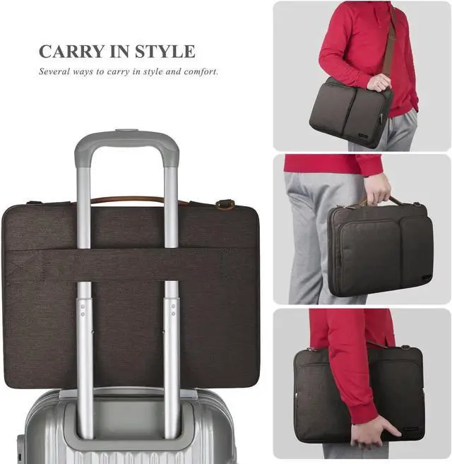 Alt view image 6 of 7 - Laptop Bag, Waterproof Roomy Stylish Laptop Shoulder Messenger Bag Handle Bag Tablet Briefcase with Luggage Strap for 13- 13.3 Inch Laptop MacBook Chromebook Computers, Brown