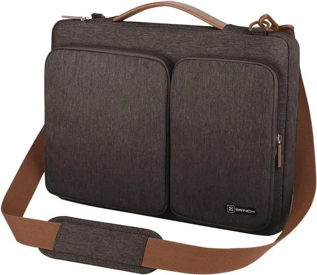Main image of Laptop Bag, Waterproof Roomy Stylish Laptop Shoulder Messenger Bag Handle Bag Tablet Briefcase with Luggage Strap for 13- 13.3 Inch Laptop MacBook Chromebook Computers, Brown