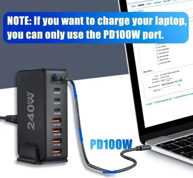 Alt view image 5 of 7 - 240W 8-Prots GaN USB C Charger Block QC3.0 Fast Charging GaN Charger Mobile Phone Quick Charging Type C Desk for IPhone Xiaomi Samsung - Black