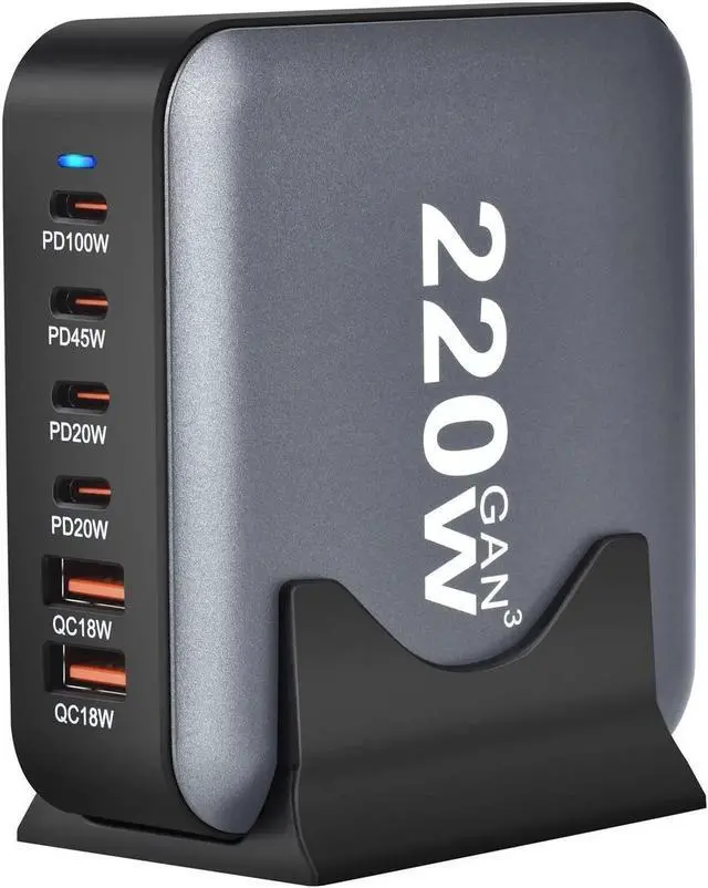 Main image of 220W GaN III Fast Charger 6-Port USB Type C Phone Charger Quick Charge 3.0 Power Adapter, GaN Tech Laptop USB C Power Adapter Block For iPhone 16 15 14 13 Samsung Desk Charger