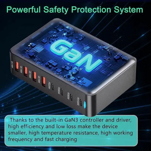Alt view image 2 of 7 - 320W GaN III Fast Charger 8-Port USB Type C Phone Charger Quick Charge 3.0 Power Adapter, GaN Tech Laptop USB C Power Adapter Block For iPhone 16 15 14 13 Samsung Desk Charger