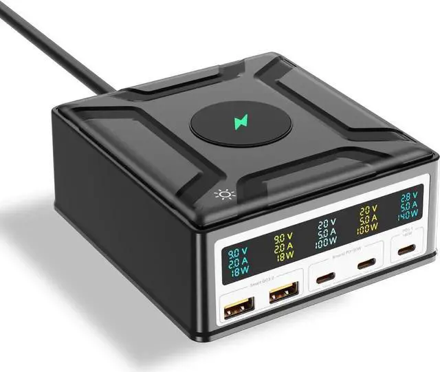 Main image of 260W 5-Port GaN USB Charging Station for Multiple Devices, 3 USB C & QC 2 USB A and Wireless Charging, USB C Fast Charging Dock Compatible with MacBook Phones iPad Kindle Tablets