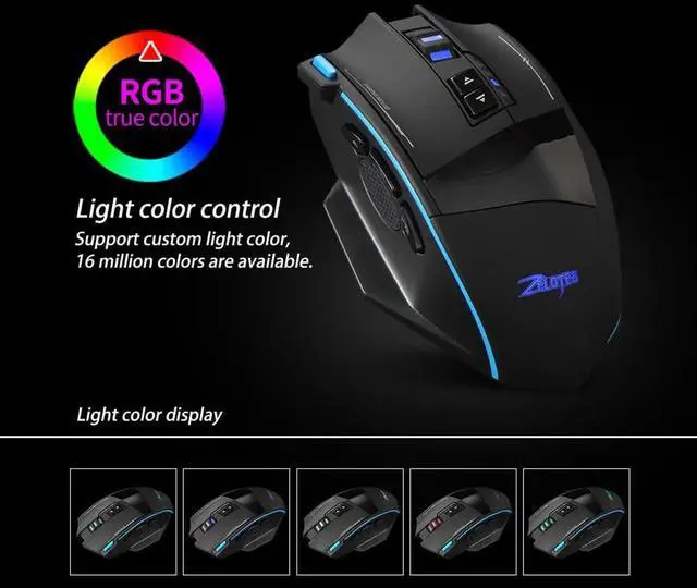 Alt view image 2 of 7 - Wired/Wireless Gaming Mouse Programmable Gaming Mouse with 4800 DPI and RGB Backlight for PC/Mac/Laptop , Black