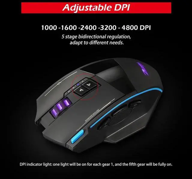 Alt view image 7 of 7 - Wired/Wireless Gaming Mouse Programmable Gaming Mouse with 4800 DPI and RGB Backlight for PC/Mac/Laptop , Black
