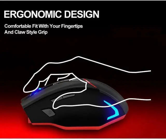 Alt view image 5 of 7 - Zelotes F-18 3200 DPI RGB Wired/Wireless Gaming Mouse RGB Spectrum Backlit Ergonomic Mouse Griffin 7 Buttons with RGB Backlight Modes up to 3200 DPI for Windows PC Gamers (Black)
