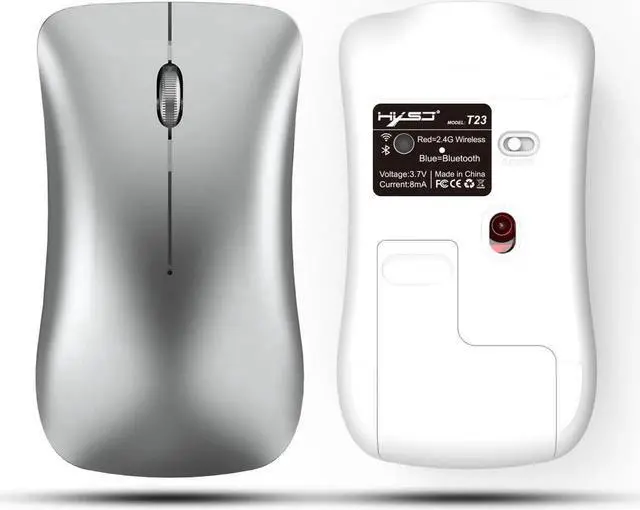 Alt view image 3 of 7 - HXSJ Wireless Gaming Mouse, Unique Silent Click, Bluetooth + 2.4 G wireless Mice, 1600DPI for PC Computer Laptop Office - White