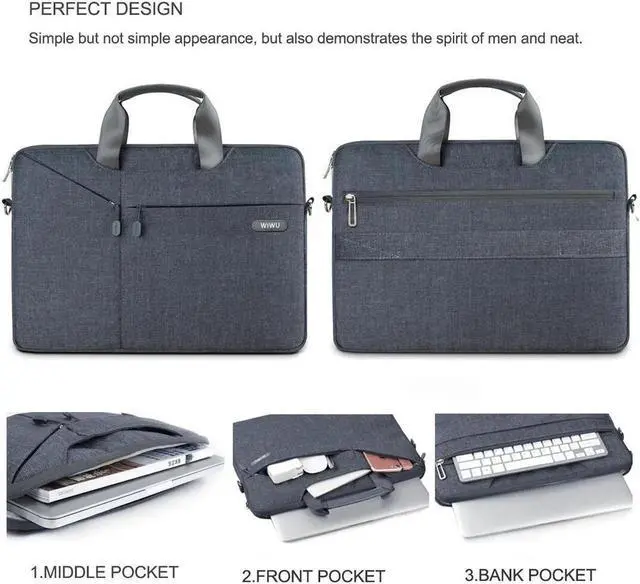 Alt view image 2 of 7 - WIWU 13.3Inch Laptop Messenger Shoulder Bags with Multi-pocket for MacBook / MacBook Retina, Surface / Dell / Notebook Cover Bag,Waterproof Business Computer Bag (13.3inch, Gray)
