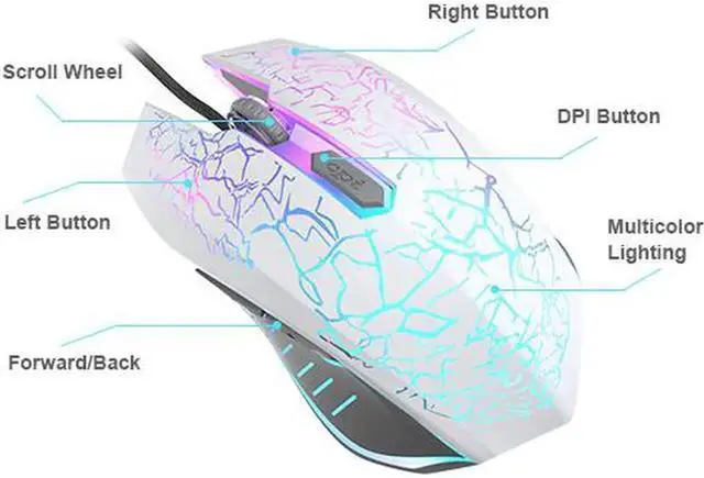 Alt view image 7 of 7 - Gaming Mouse Wired [2400 DPI] [ Breathing Light] Ergonomic Game Computer Mice with 6 Buttons for PC,Gamer,White