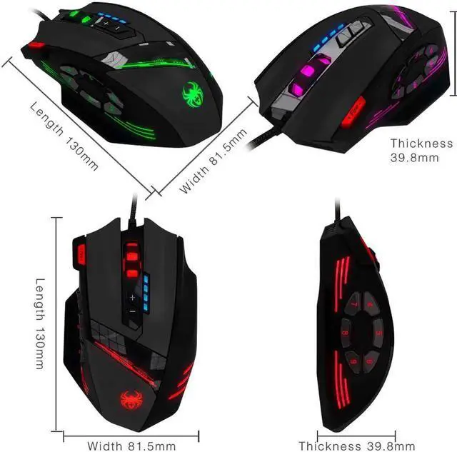 Alt view image 5 of 7 - Zelotes C-12 RGB Wired Gaming Mouse RGB Spectrum Backlit Ergonomic Mouse Griffin 12 Programmable with RGB Backlight Modes up to 4000 DPI for Windows PC Gamers (Black)