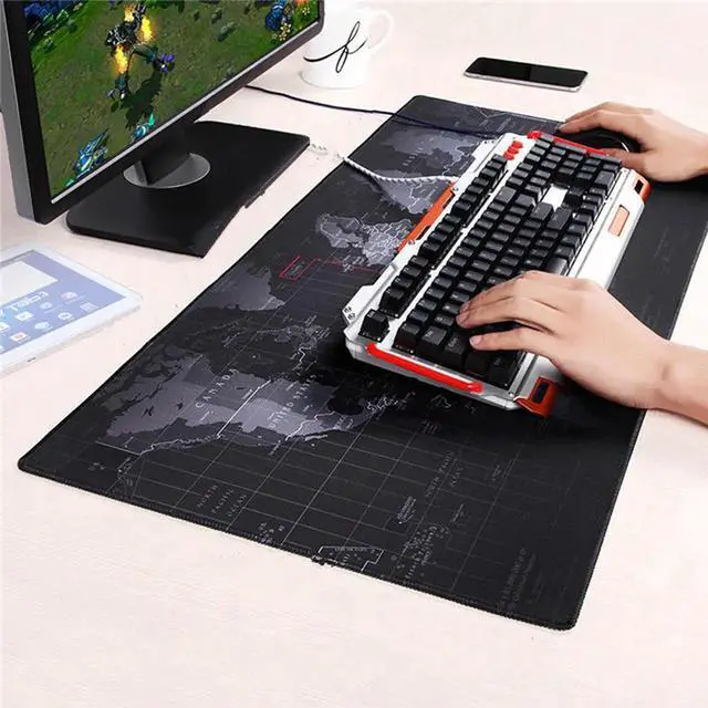 Main image of XL 700*300*2mm World Map Speed Keyboard Mouse Pad Mat Computer Gaming Mousepad Locking Edge Table Mat- Non-slip Rubber Base for PC Computer Laptop
