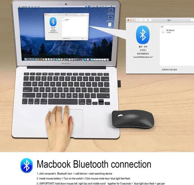 Alt view image 4 of 7 - HXSJ Wireless Gaming Mouse, Silent Click, Bluetooth 4.0 + 2.4G Dual Mode Cordless Computer PC Gaming Mouse Laptop USB Mice, Advanced 1600 DPI Optical Sensor, 3-Button, Ergonomic Grips, Black