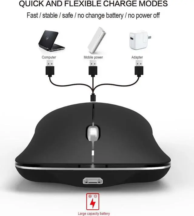 Alt view image 6 of 7 - HXSJ Wireless Gaming Mouse, Silent Click, Bluetooth 4.0 + 2.4G Dual Mode Cordless Computer PC Gaming Mouse Laptop USB Mice, Advanced 1600 DPI Optical Sensor, 3-Button, Ergonomic Grips, Black