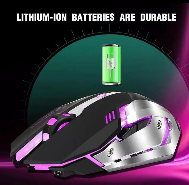 Alt view image 4 of 7 - M10 Rechargeable 2.4Ghz Wireless Mouse with Side Button, 2400DPI,7 Color LED Lights, Ergonomic Gaming Mice for PC Computer Laptop Mac