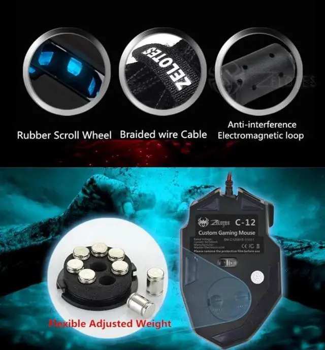 Alt view image 4 of 7 - Zelotes C-12 4000DPI RGB Gaming Mouse, Programmable 12 Buttons, Ergonomic LED Backlit USB Gamer Mice Computer Laptop PC, for Windows Mac OS Linux, Star Black