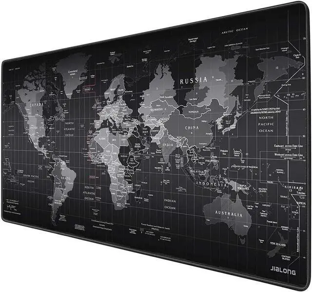 Alt view image 4 of 7 - L 27.56 in * W 11.81 in Extended Large World Map Black Locking Edge Thicken Mouse Pads Mouse Mat Keyboard Mat
