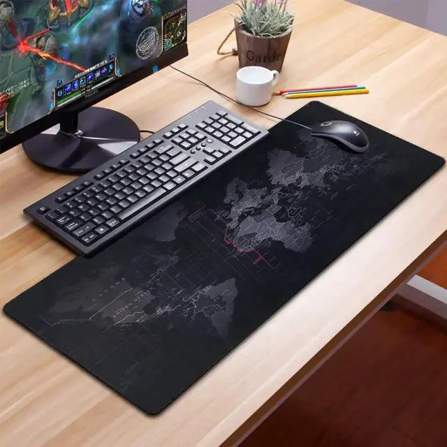 Alt view image 7 of 7 - L 27.56 in * W 11.81 in Extended Large World Map Black Locking Edge Thicken Mouse Pads Mouse Mat Keyboard Mat