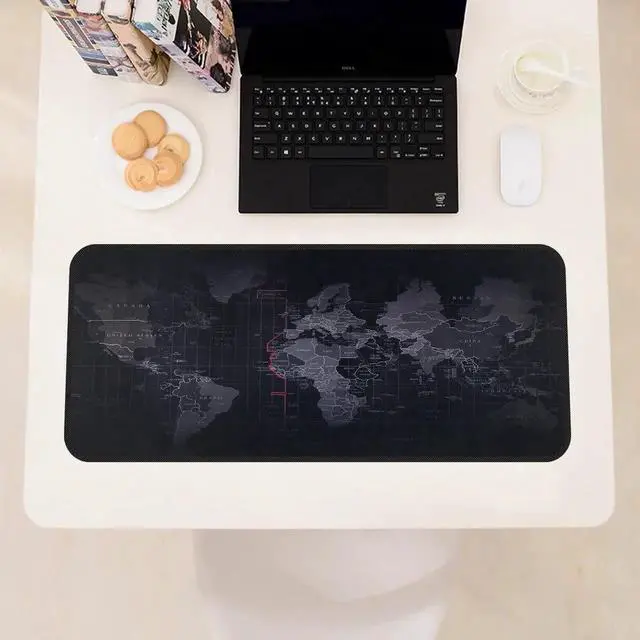 Alt view image 2 of 7 - L 27.56 in * W 11.81 in Extended Large World Map Black Locking Edge Thicken Mouse Pads Mouse Mat Keyboard Mat