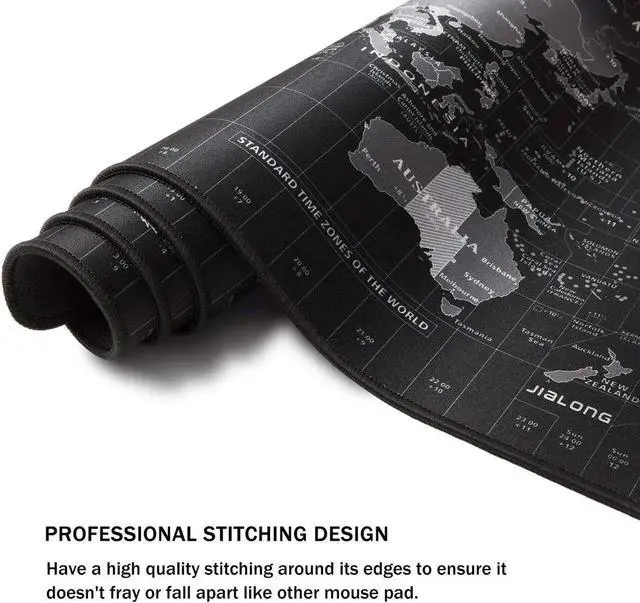 Alt view image 5 of 7 - L 27.56 in * W 11.81 in Extended Large World Map Black Locking Edge Thicken Mouse Pads Mouse Mat Keyboard Mat