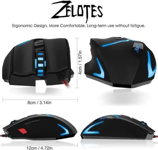 Alt view image 7 of 7 - Zelotes 7 Button 7200DPI 7 Adjustable Level Breathing LED Backlights Optical Wired Professional Ergonomic Gaming Mouse Mice for PC,Laptop, Notebook, Desktop, Tablet (White)