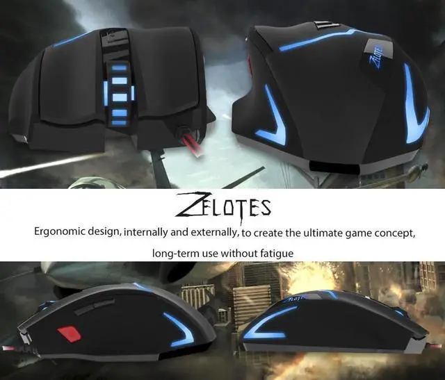 Alt view image 3 of 7 - Zelotes 7 Button 7200DPI 7 Adjustable Level Breathing LED Backlights Optical Wired Professional Ergonomic Gaming Mouse Mice for PC,Laptop, Notebook, Desktop, Tablet (White)