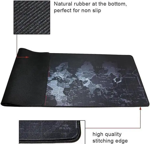 Alt view image 2 of 7 - XL 900*400*2mm World Map Speed Keyboard Mouse Pad Mat Computer Gaming Mousepad Locking Edge Table Mat- Non-slip Rubber Base for PC Computer Laptop